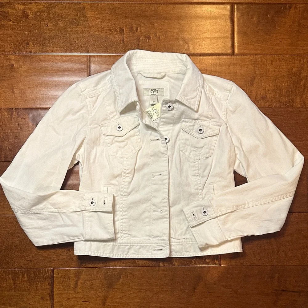 LOFT White Cotton Denim Jacket - Picture 1 of 5